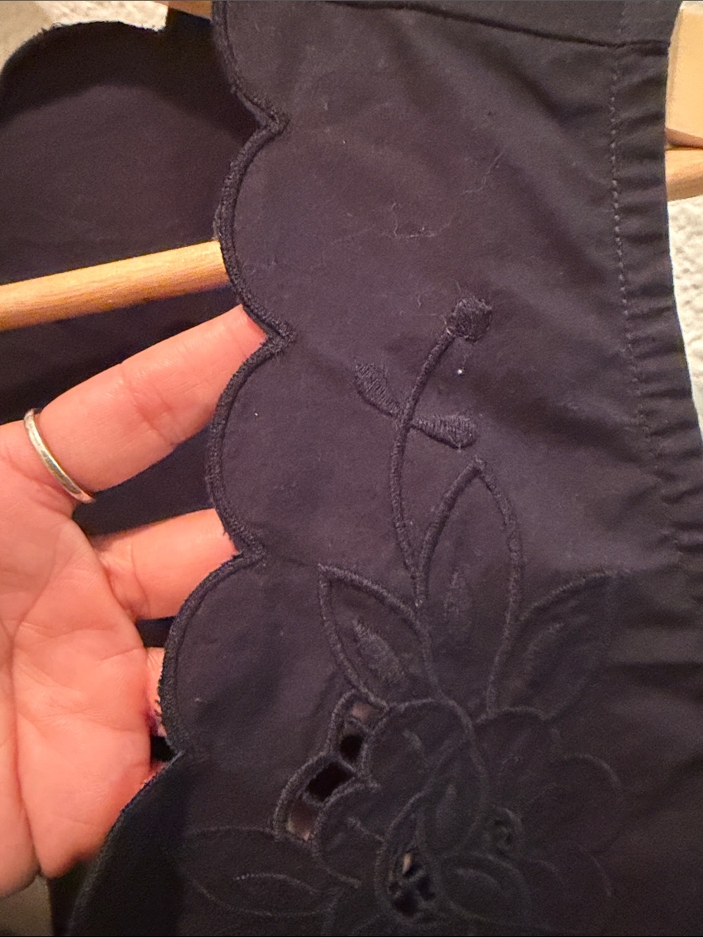 Black Scalloped Embroidered Tie-Front Boho-chic Festival Cottagecore - Picture 7 of 9